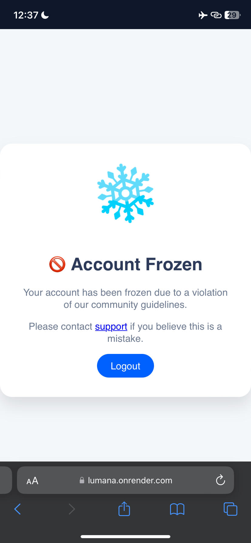lumana account frozen