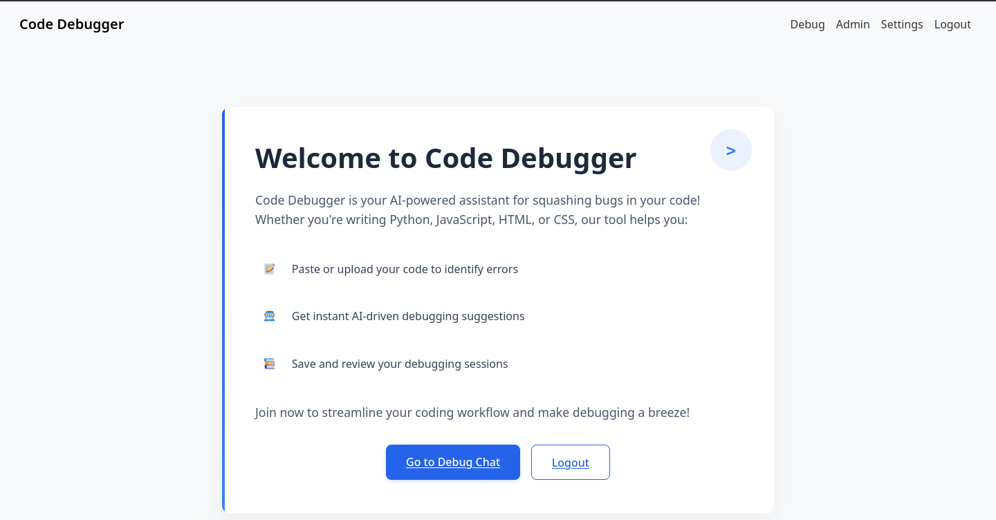 AI Code Debugger landing page