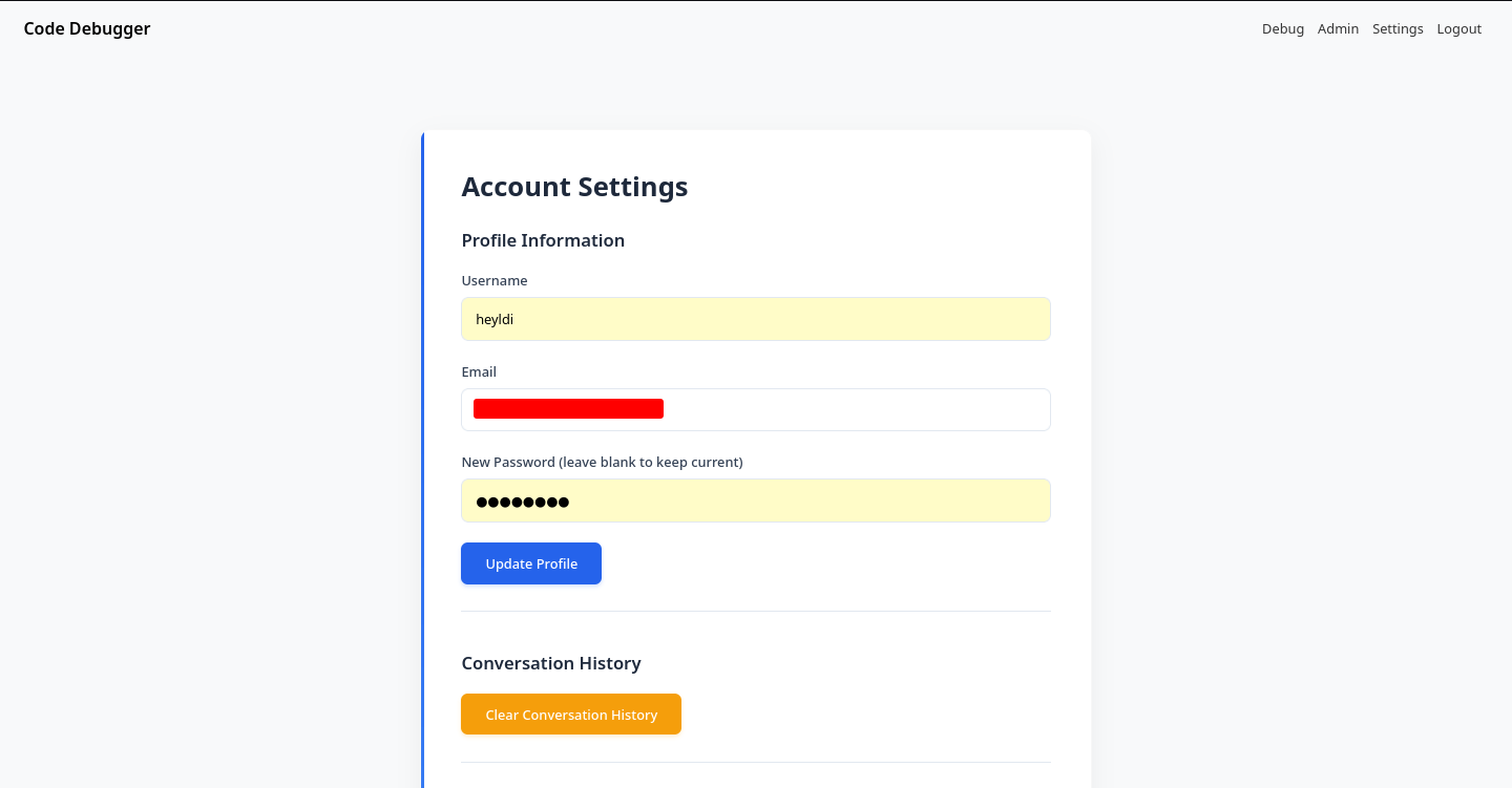 settings page